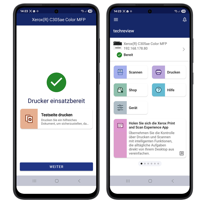 Testseite und Dashboard der App