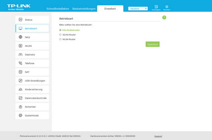 Auswahl der Betriebsart des Routers