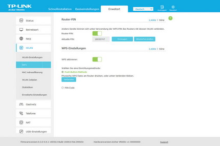 Erweitert => WLAN: Router-PIN