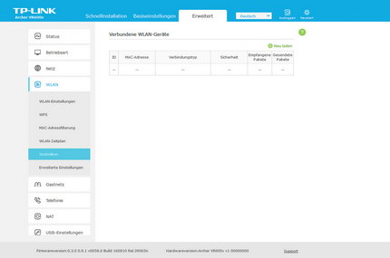 Erweitert => WLAN: Verbundene WLAN-Geräte