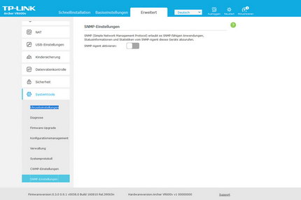 Erweitert => Systemtools: SNMP-Einstellungen