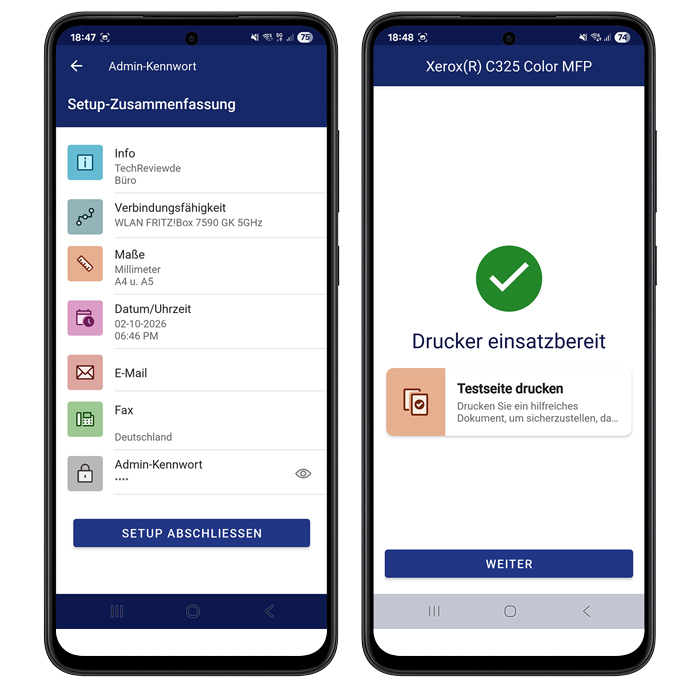 Konfigurationsübersicht und Testseite drucken