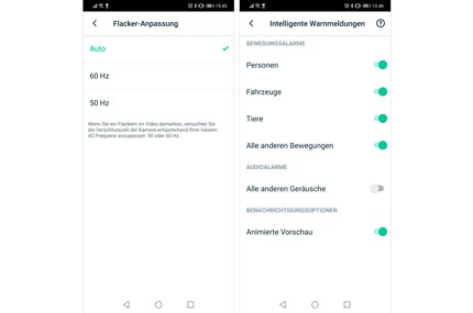 Weitere Einstellungen wie Bildfrequenz und Wahl der Intelligenten Warnmeldungsoptionen
