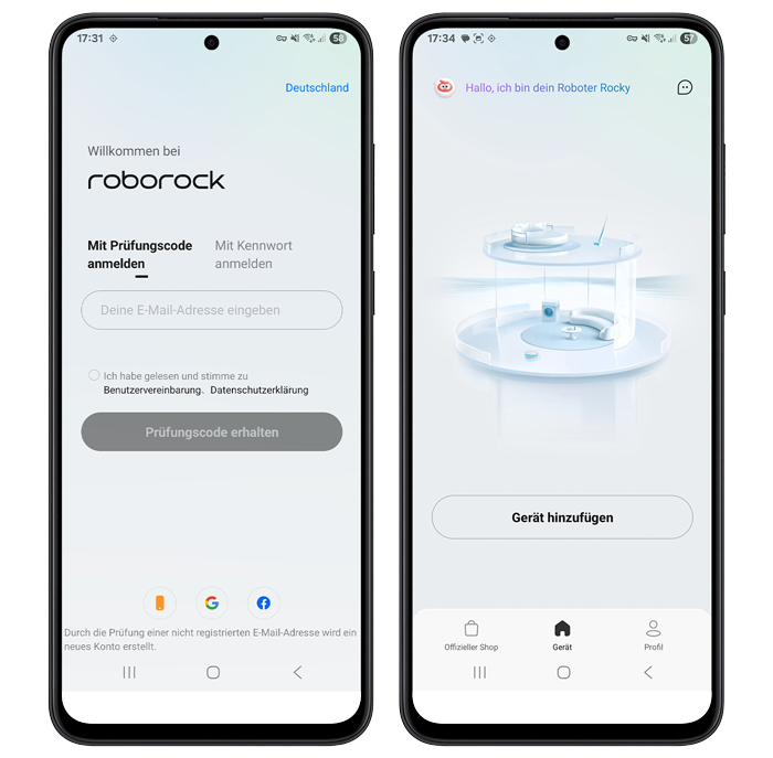 Registrierung und Gerät hinzufügen